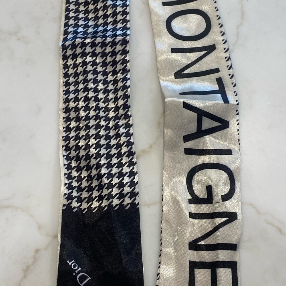 Dior white and Black Logo Satin Ribbon Scarf - Picture 2 of 3